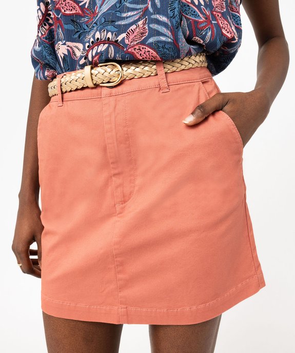 Jupe en twill de coton avec ceinture femme vue2 - GEMO 4G FEMME - GEMO