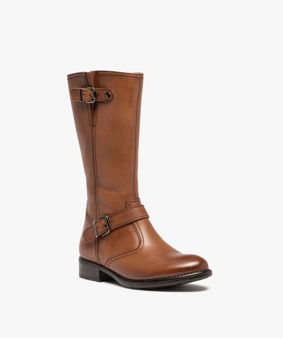 Bottes fille cavalières unies dessus cuir - Tanéo vue3 - TANEO - GEMO