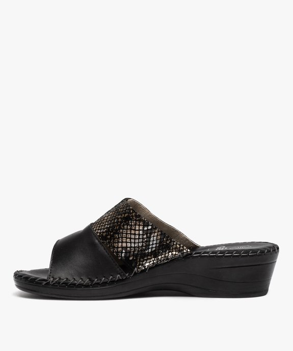 Mules femme confort compensées à brides en cuir vue3 - GEMO (CONFORT) - GEMO