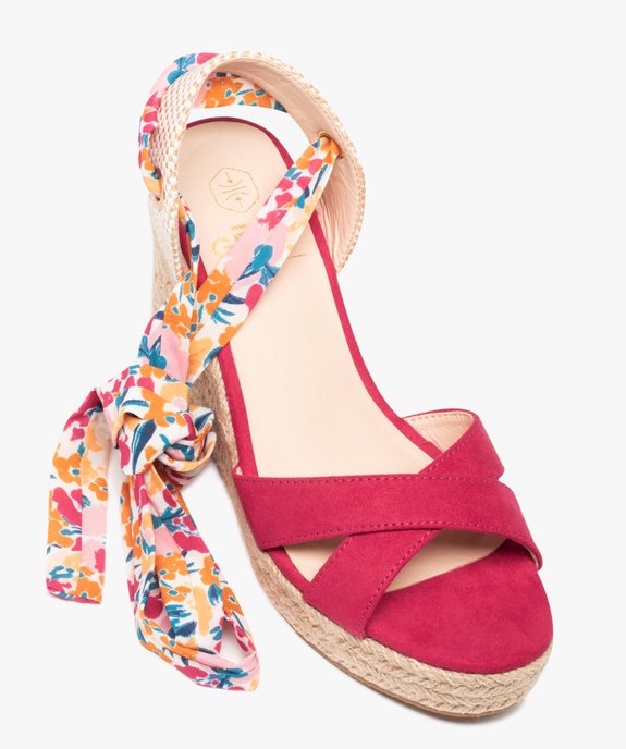 Sandales femme compensées en suédine et bride foulard vue6 - GEMO(URBAIN) - GEMO