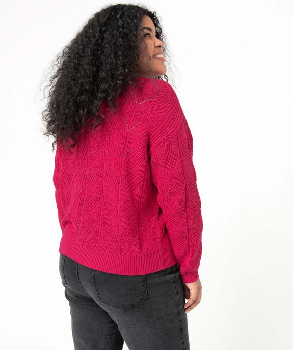 Pull femme grande taille en maille ajourée fantaisie et col V vue3 - GEMO (G TAILLE) - GEMO