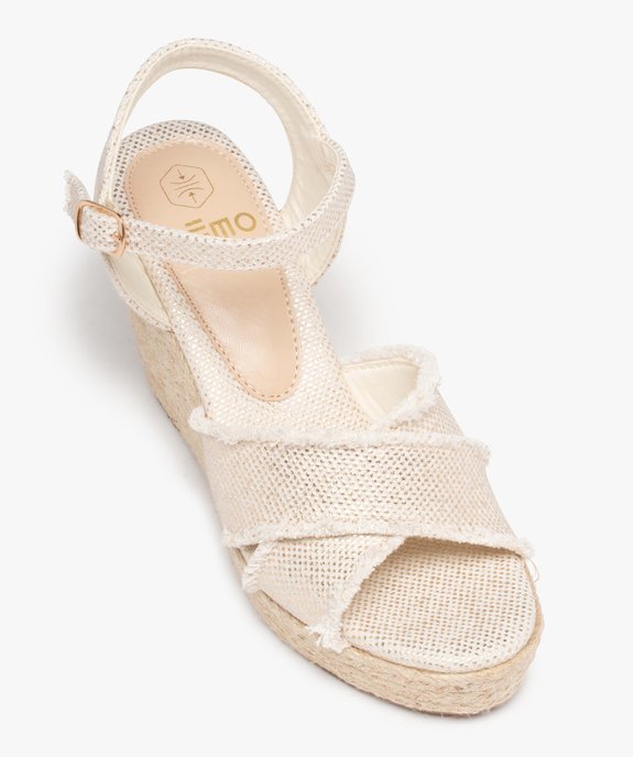 Sandales femme compensées dessus en toile brillante vue6 - GEMO 4G FEMME - GEMO