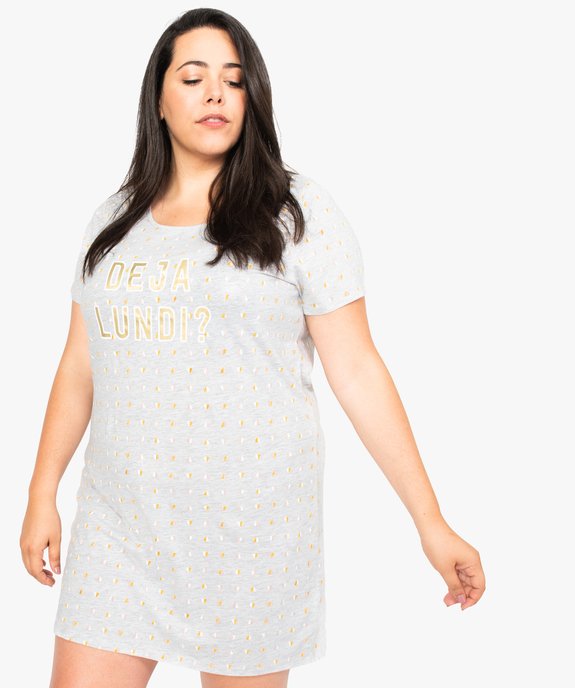 Chemise de nuit à manches courtes avec motifs femme grande taille vue1 - GEMO 4G FEMME - GEMO