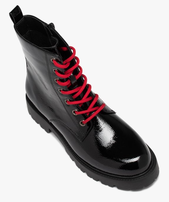 Boots femme mid-cut dessus uni verni à lacets colorés vue5 - GEMO (CASUAL) - GEMO