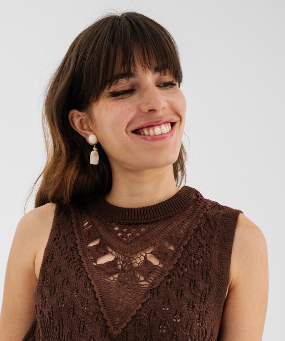 Pull sans manches en maille ajourée avec plastron femme vue2 - GEMO 4G FEMME - GEMO