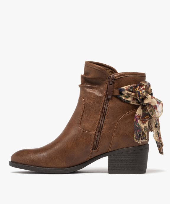 Boots femme fourrées à talon carré avec foulard noué style vintage vue4 - GEMO(URBAIN) - GEMO