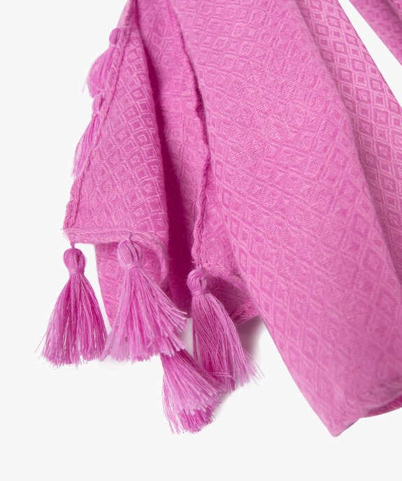 Foulard femme uni en maille texturée et finitions pompons vue2 - GEMO 4G FEMME - GEMO