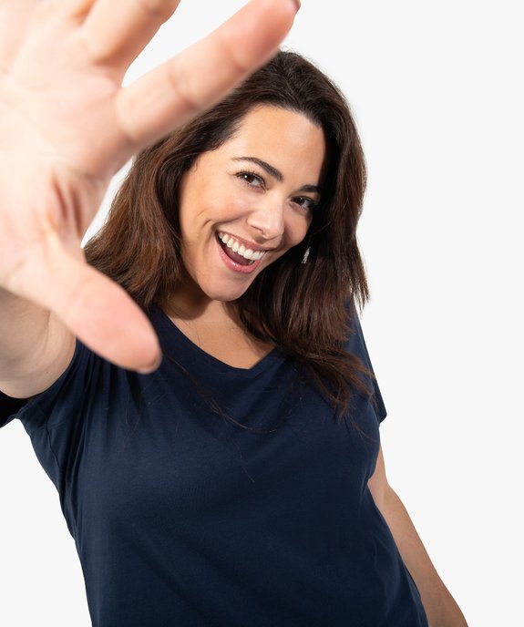 Tee-shirt femme grande taille à col V et manches courtes vue2 - GEMO (G TAILLE) - GEMO