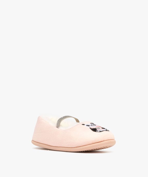 Chaussons fille ballerines avec dessus en velours imprimé panda et bride pailletée vue2 - GEMO 4G FILLE - GEMO