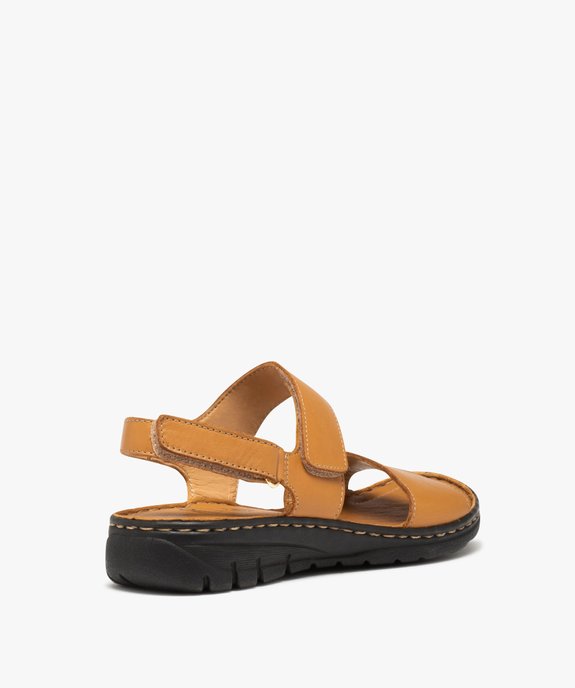 Sandales femme confort à brides scratch en cuir uni vue4 - GEMO (CONFORT) - GEMO