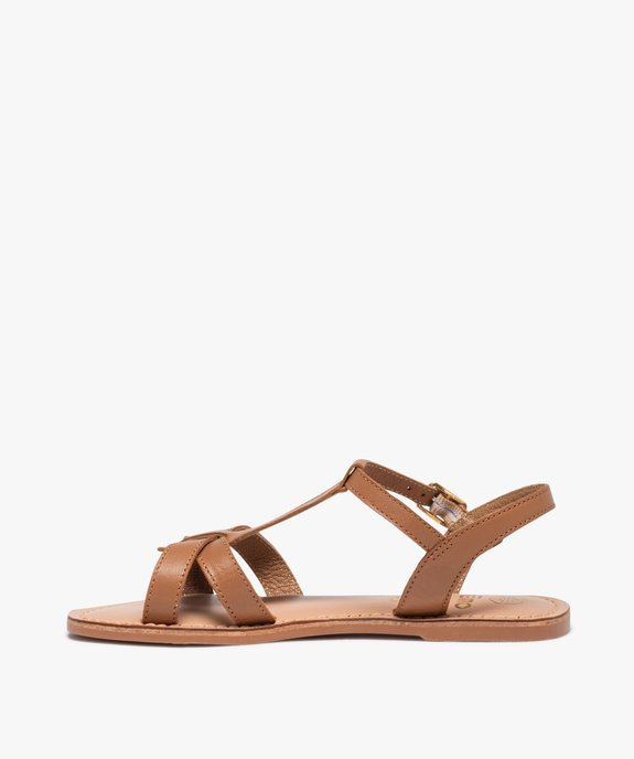Sandales fille en cuir uni à brides croisées et bride cheville vue3 - GEMO (ENFANT) - GEMO