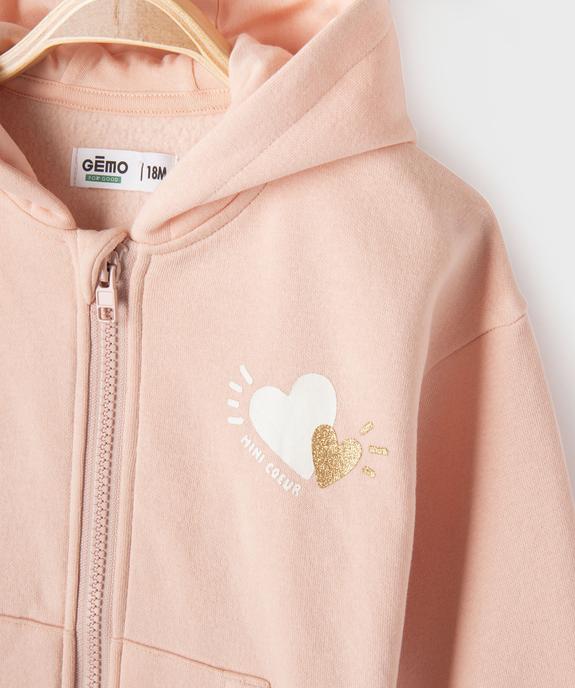 Sweat à capuche fermeture zippée aimantée bébé fille vue2 - GEMO 4G BEBE - GEMO