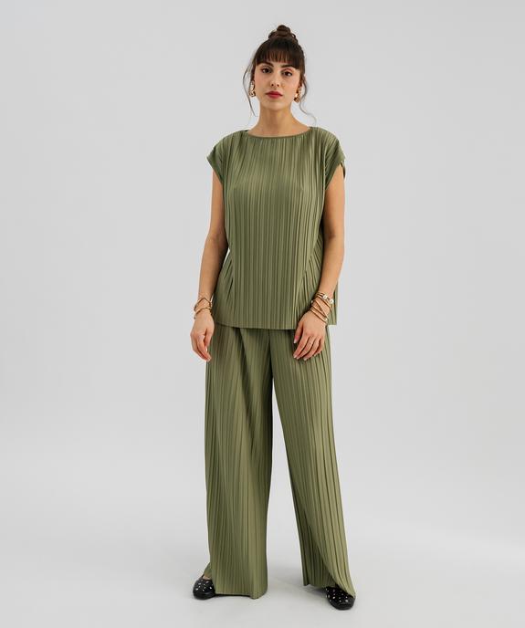 Pantalon large plissé avec taille élastique femme vue4 - GEMO(FEMME PAP) - GEMO