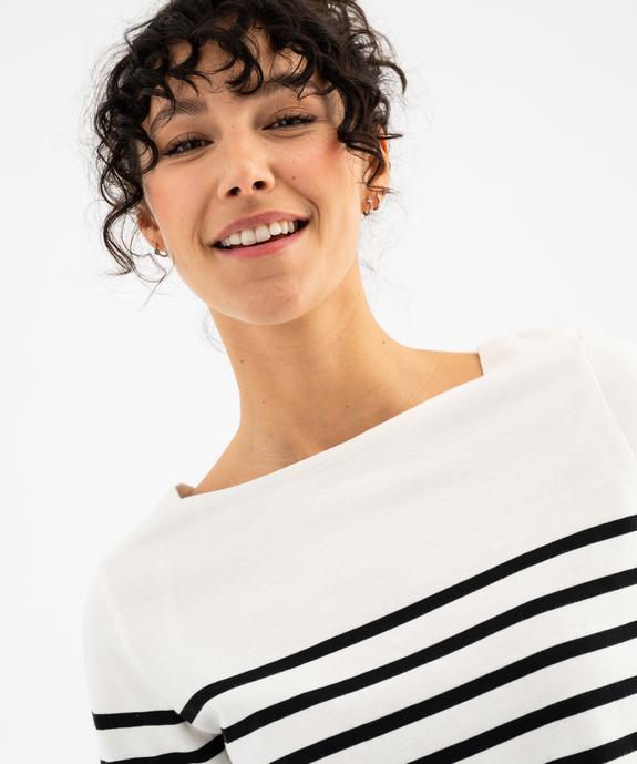 Tee-shirt manches longues rayé en coton épais femme vue2 - GEMO 4G FEMME - GEMO