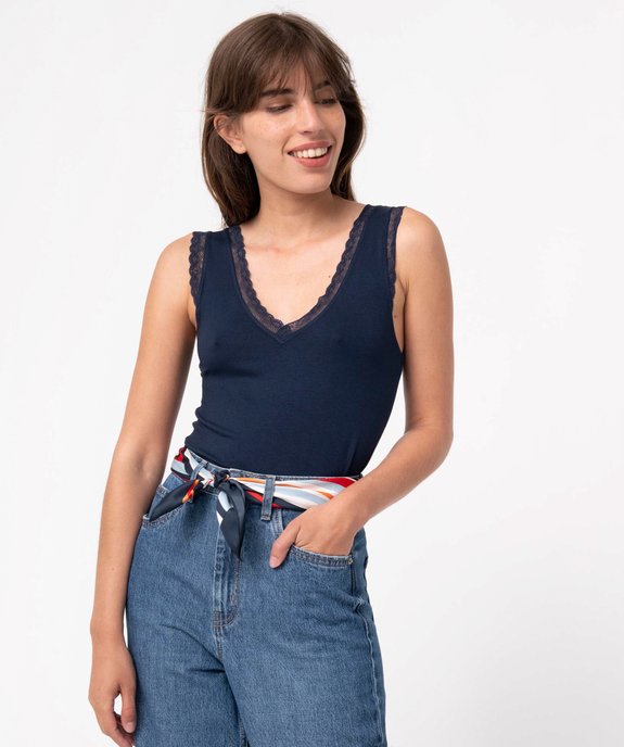 Débardeur avec col V en dentelle femme vue1 - GEMO 4G FEMME - GEMO