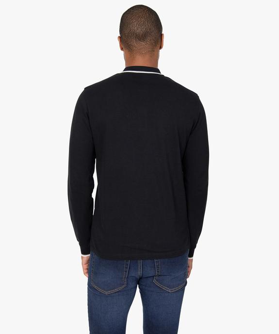 Polo homme à manches longues en maille piquée et finition rayée vue3 - GEMO (HOMME) - GEMO