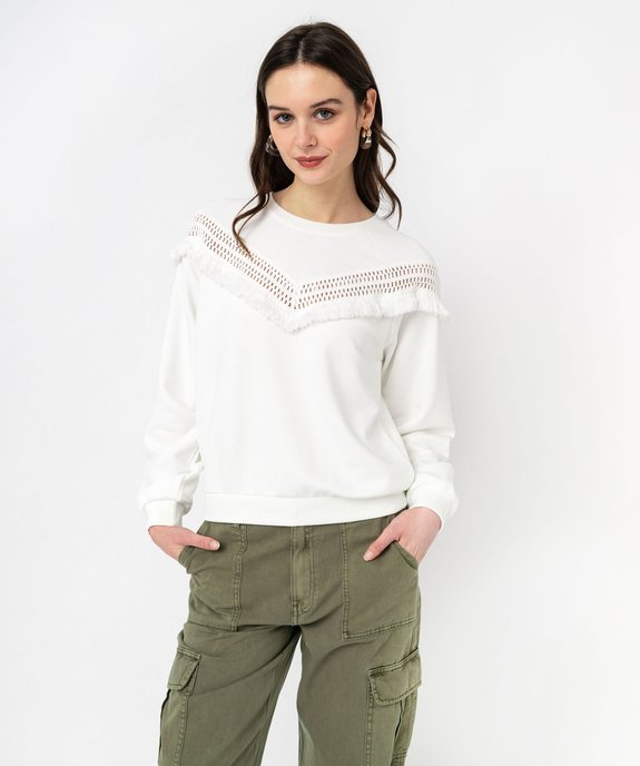Sweat avec franges et maille ajourée sur le buste femme vue1 - GEMO(FEMME PAP) - GEMO