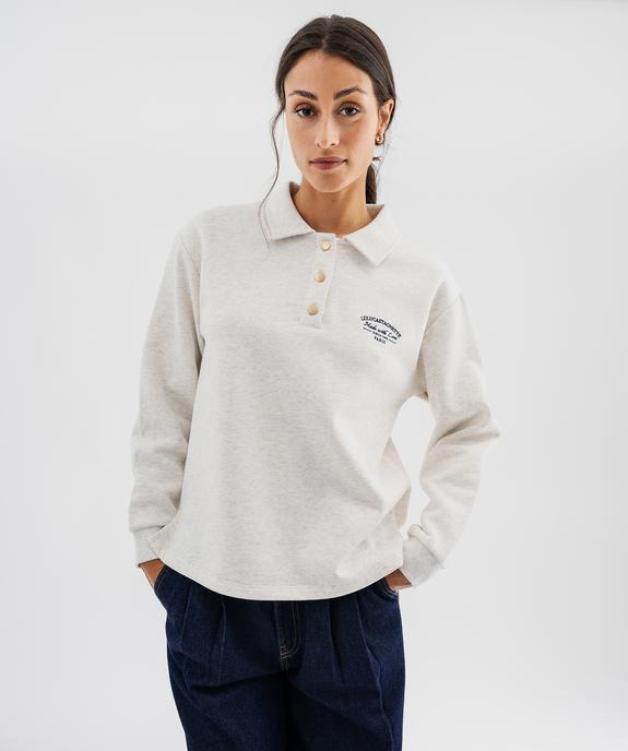 Sweat col polo en molleton doux avec col chemise amovible femme - LuluCastagnette vue1 - LULUCASTAGNETTE - GEMO