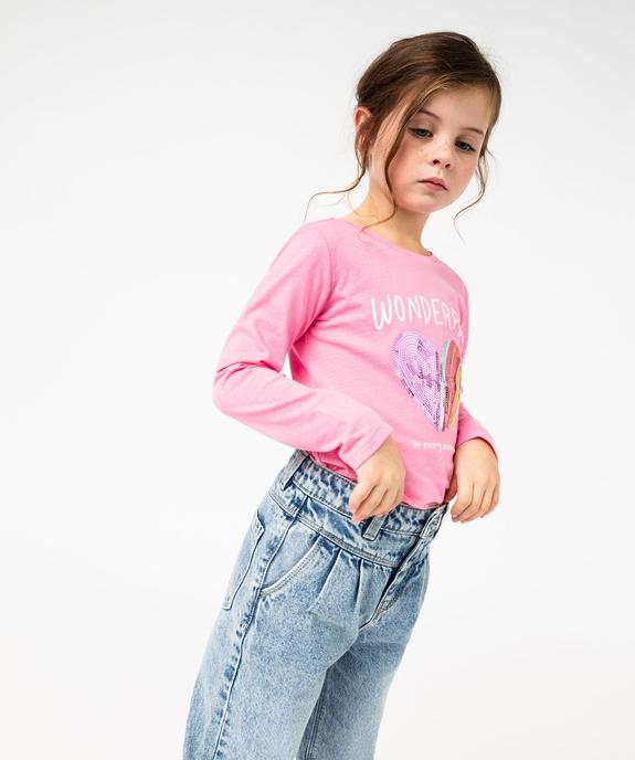 Tee-shirt à manches longues avec motif en sequins fille vue1 - GEMO (ENFANT) - GEMO