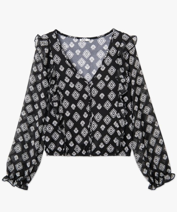 Tee-shirt femme imprimé à manches longues en voile et volants vue4 - GEMO(FEMME PAP) - GEMO