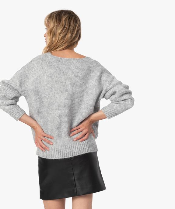 Pull femme en maille fantaisie avec grand col V vue3 - GEMO 4G FEMME - GEMO