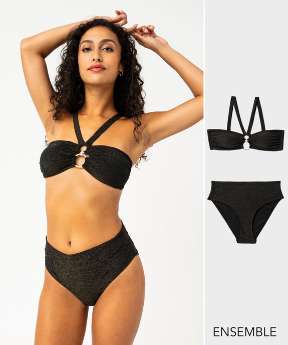 Ensemble de maillot de bain deux pièces noir pailleté à bretelles multipostions pour femme - GEMO