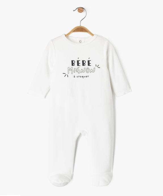 Pyjama en velours bébé avec message sur le buste vue1 - GEMO(BB COUCHE) - GEMO