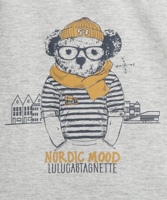 Tee-shirt bébé garçon à manches longues imprimé ourson - LuluCastagnette vue2 - LULUCASTAGNETTE - GEMO