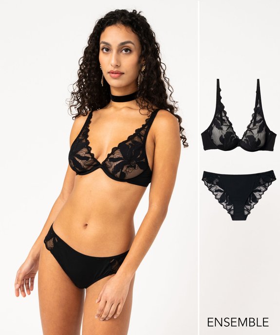 Ensemble soutien-gorge foulard et culotte noir pour femme - GEMO