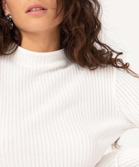 Tee-shirt femme à manches longues en maille côtelée ajourée vue2 - GEMO(FEMME PAP) - GEMO