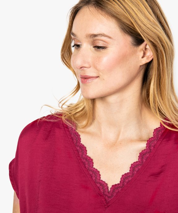 Blouse femme en satin à col V en dentelle vue2 - GEMO(FEMME PAP) - GEMO