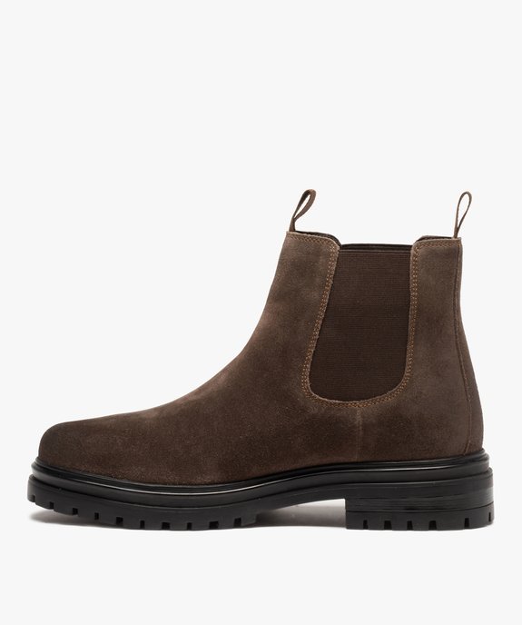 Boots homme crantées style Chelsea dessus cuir – Taneo vue3 - TANEO - GEMO