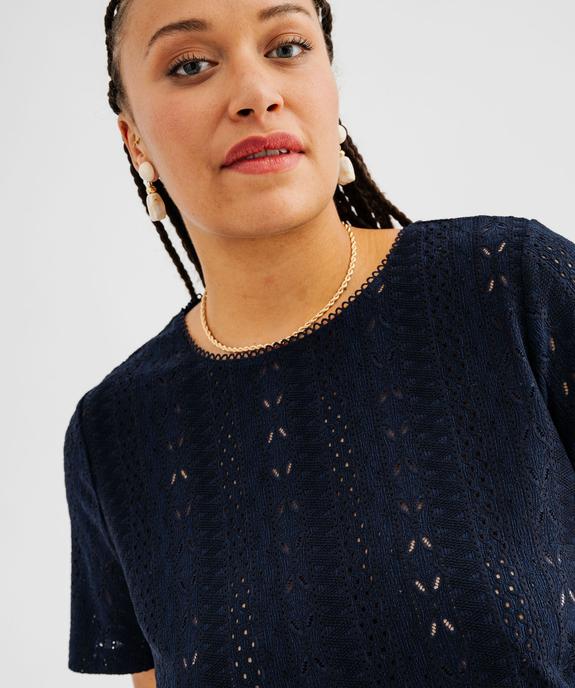 Tee-shirt manches courtes en maille ajourée femme grande taille vue2 - GEMO (G TAILLE) - GEMO