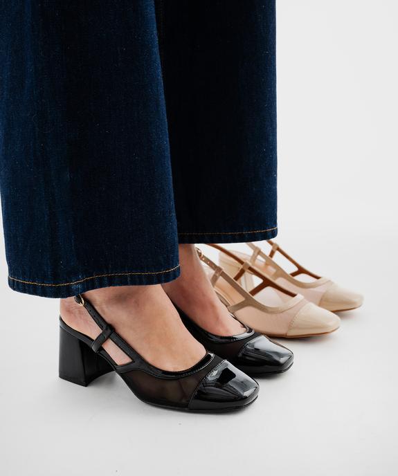 Escarpins slingback vernis à talon large et bout carré femme - Follow Me vue1 - FOLLOW ME - GEMO