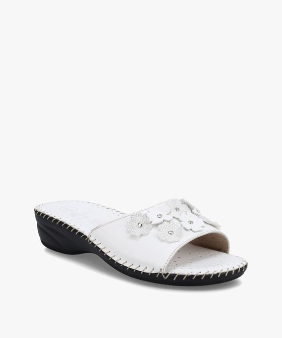 Mules femme confort en cuir ornées de fleurs vue2 - GEMO (CONFORT) - GEMO