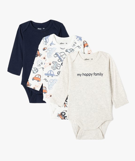 Bodies bébé à manches longues et col américain thème voitures (lot de 3) vue1 - GEMO 4G BEBE - GEMO