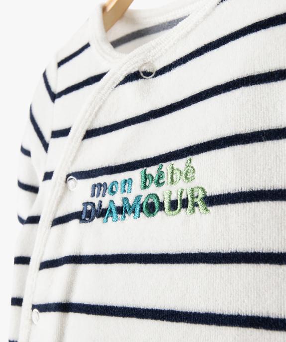 Pyjama bébé en velours avec ouverture devant et message brodé vue3 - GEMO(BB COUCHE) - GEMO