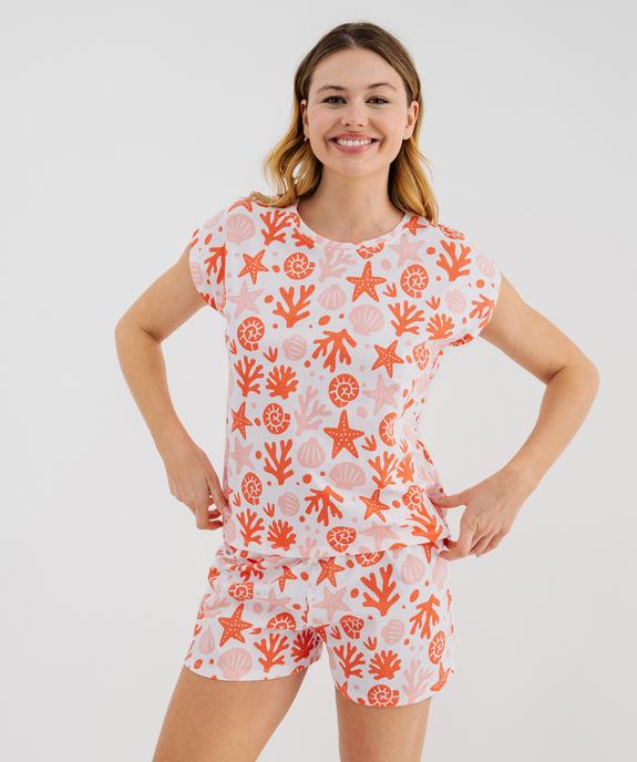 Ensemble pyjashort en coton à motifs marins femme vue1 - GEMO 4G FEMME - GEMO