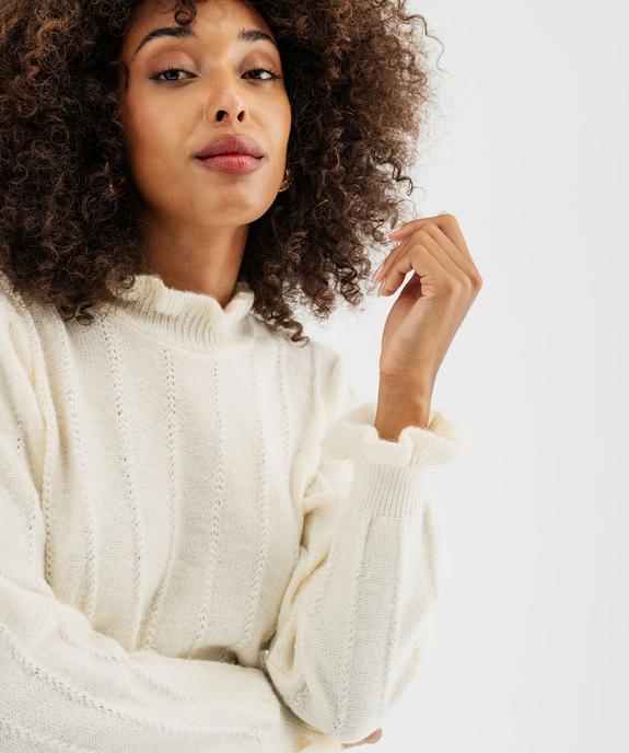 Pull en maille ajourée avec finitions froncées femme vue2 - GEMO(FEMME PAP) - GEMO