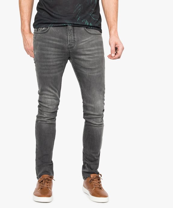 Jean homme skinny délavé avec plis sur les hanches vue1 - GEMO (HOMME) - GEMO