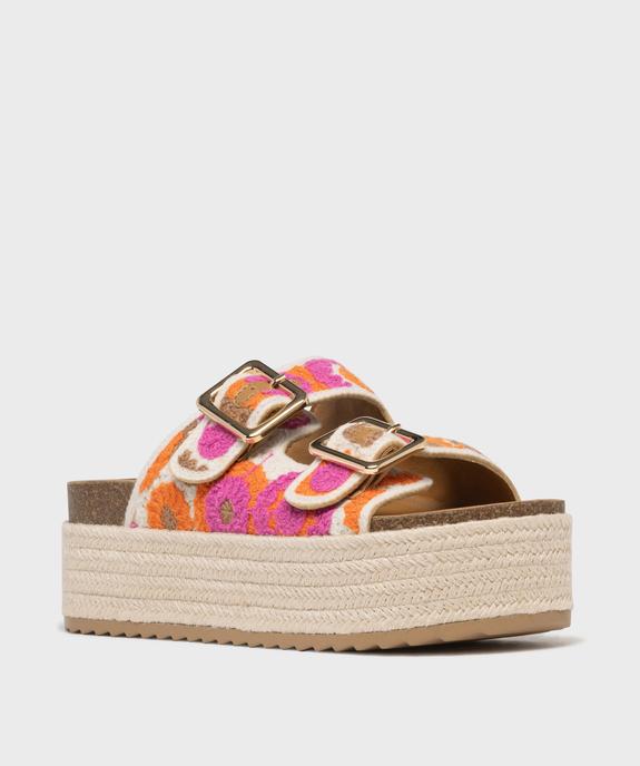 Mules à double bride brodées sur semelle plateforme femme - 5 Miles vue2 - 5 MILES - GEMO