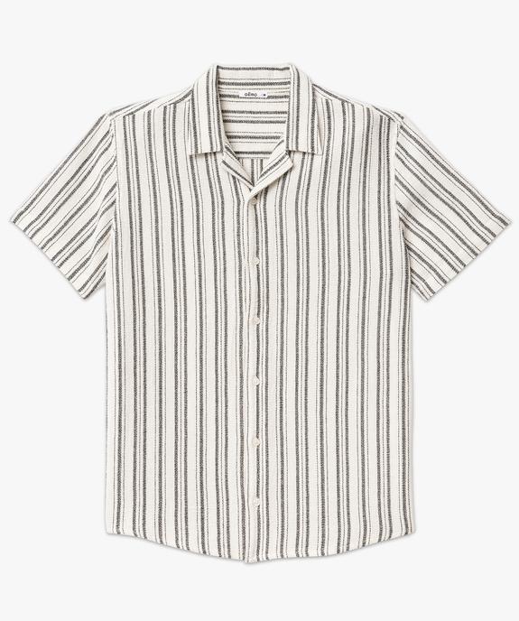 Chemise manches courtes et col cubain en coton tissé rayé homme vue4 - GEMO (HOMME) - GEMO