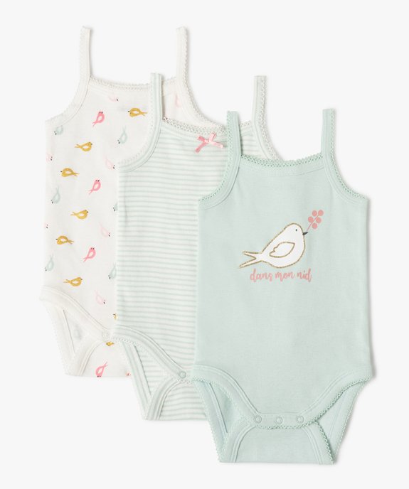 Body bébé fille à fines bretelles avec touches pailletées (lot de 3) vue1 - GEMO 4G BEBE - GEMO