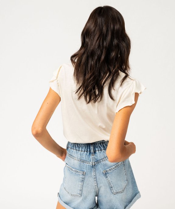 Tee-shirt manches courtes à volants et détails brodé femme vue3 - GEMO(FEMME PAP) - GEMO