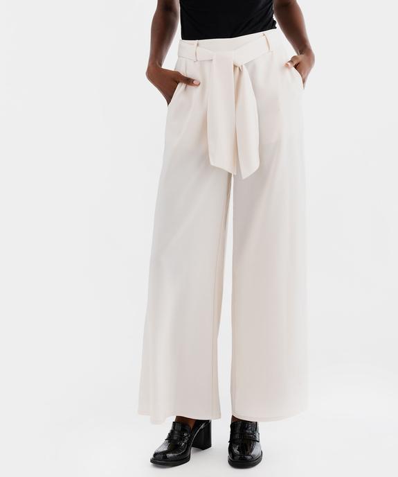 Pantalon de soirée large en satin avec ceinture femme vue1 - GEMO(FEMME PAP) - GEMO