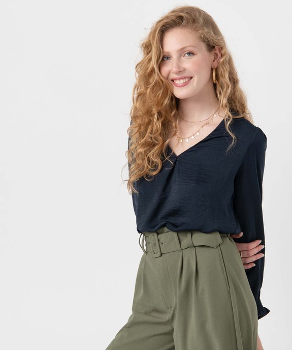 Blouse femme à manches longues avec col V vue1 - GEMO 4G FEMME - GEMO