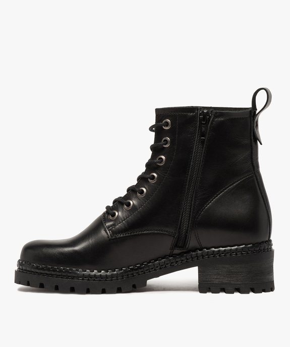 Boots femme dessus cuir uni à lacets et semelle crantée vue4 - GEMO (CASUAL) - GEMO