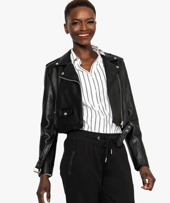 Veste perfecto femme en simili cuir avec ceinture vue1 - FOLLOW ME - GEMO