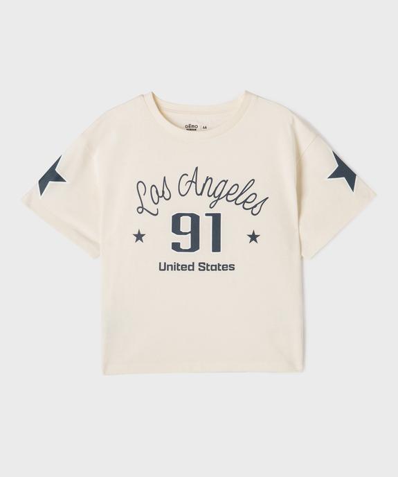 Tee-shirt manches courtes coupe oversize avec inscription fille vue1 - GEMO 4G FILLE - GEMO