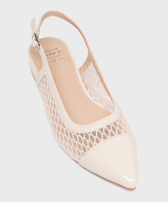 Escarpins slingback en tulle et matière vernie à talon plat femme - Follow Me vue5 - FOLLOW ME - GEMO